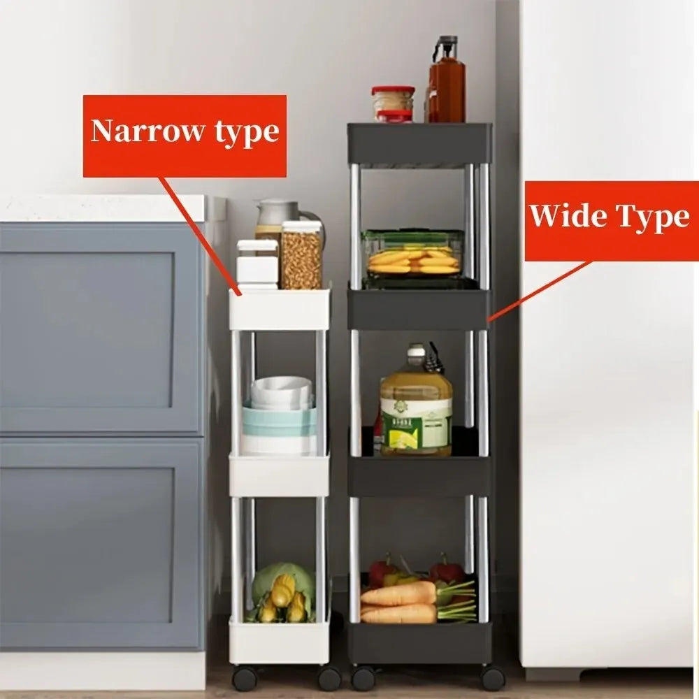 1pc 3/4 Tier Rolling Storage Cart High Capacity Storage Shelf Movable Gap Storage Rack Kitchen Bathroom And Livingroom Organizer