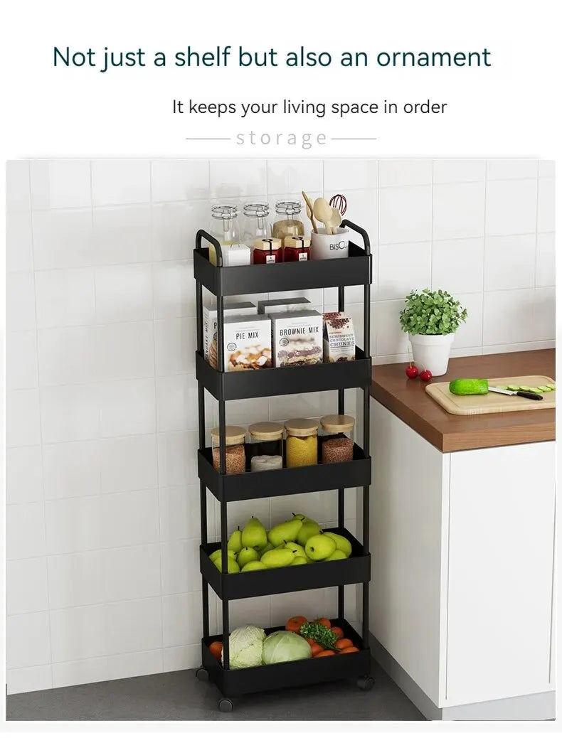 1pc 3/4 Tier Rolling Storage Cart High Capacity Storage Shelf Movable Gap Storage Rack Kitchen Bathroom And Livingroom Organizer