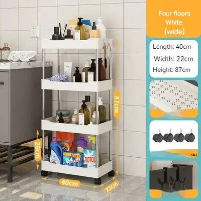 1pc 3/4 Tier Rolling Storage Cart High Capacity Storage Shelf Movable Gap Storage Rack Kitchen Bathroom And Livingroom Organizer