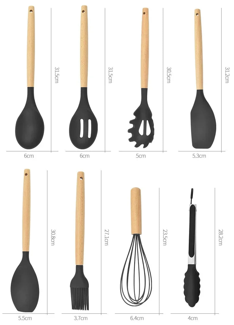 12PCS Food Grade Silicone Kitchen Cookware Utensils Turner Spatula Measuring Spoon Practical Cooking Tool Kitchenware Set